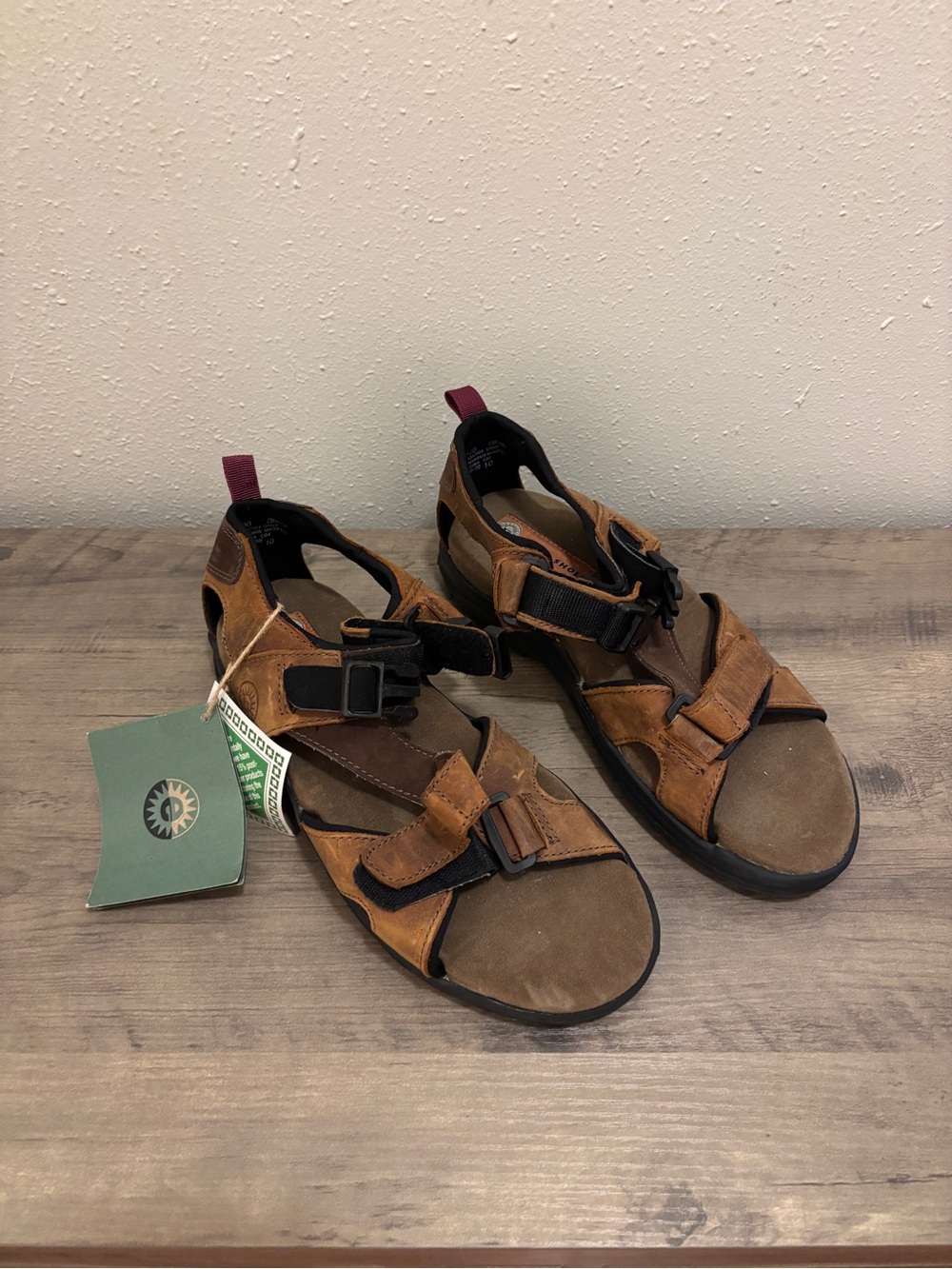 Men's Tan Brown Leather Outdoor Sandals with Adjustable Straps